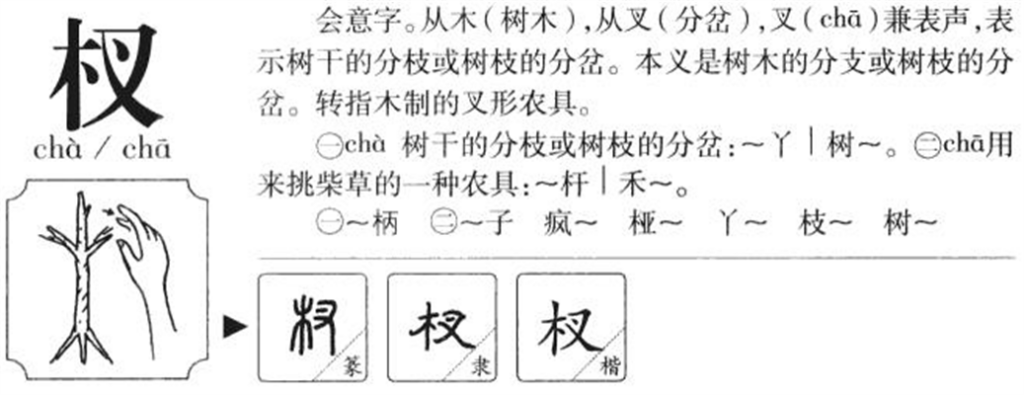 杈怎么读_字源演变详细释义说文解字组词